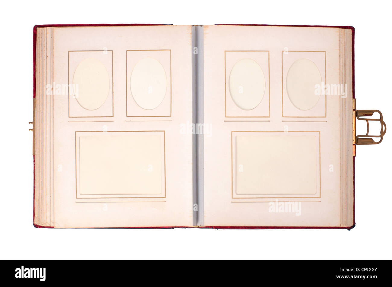 alte Vintage Fotoalbum mit sechs Bildern isoliert auf weiss Stockfoto