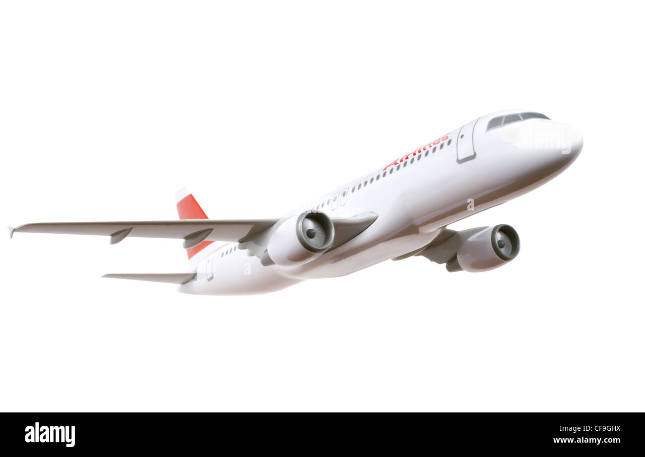 Passagierflugzeug Modell isoliert auf weißem Hintergrund Stockfoto