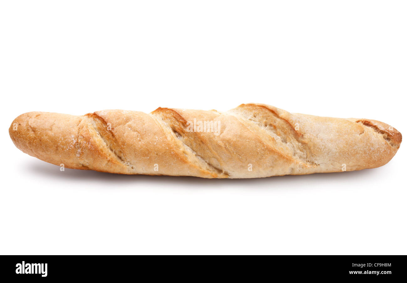 Französische Baguette isoliert auf weißem Hintergrund Stockfoto