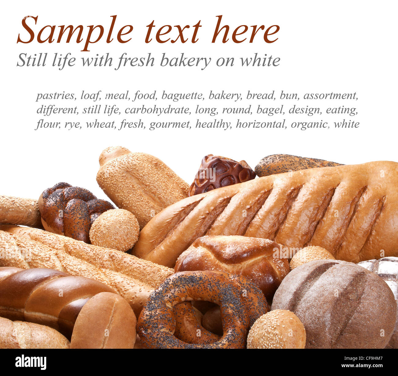Bäckerei im Vordergrund mit Beispieltext auf weiß Stockfoto