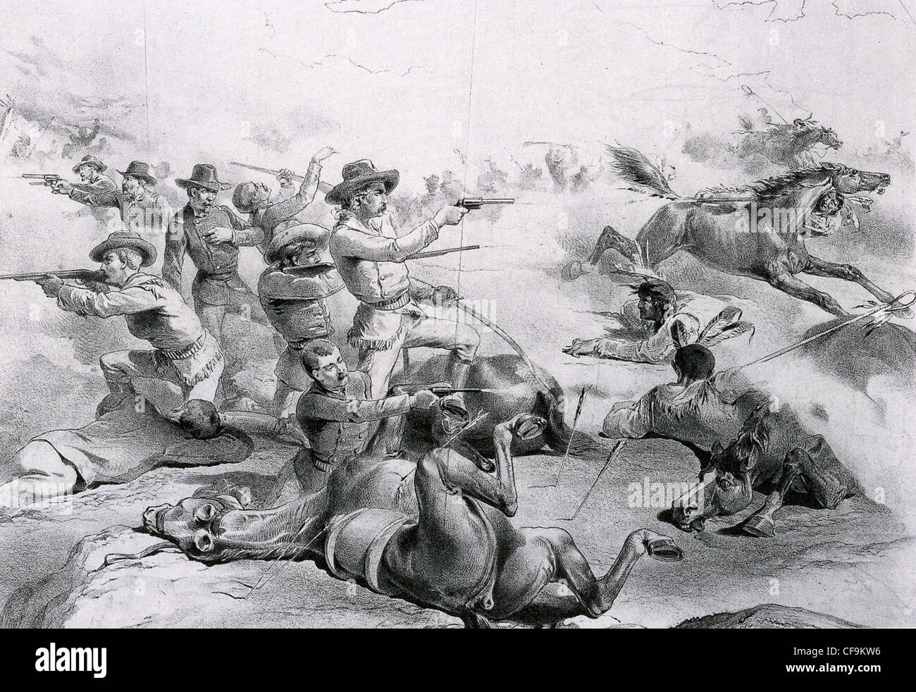 Schlacht von THE LITTLE BIGHORN nahe zeitgenössische Illustration des Custers letzte Gefecht am 26. Juni 1876 Stockfoto