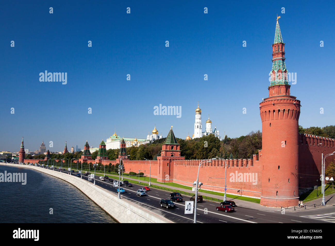 Russland, Europa, Moskau, Stadt, Kreml, Wände, Fluss, Moskwa, Turm, Straße, Kirche Stockfoto