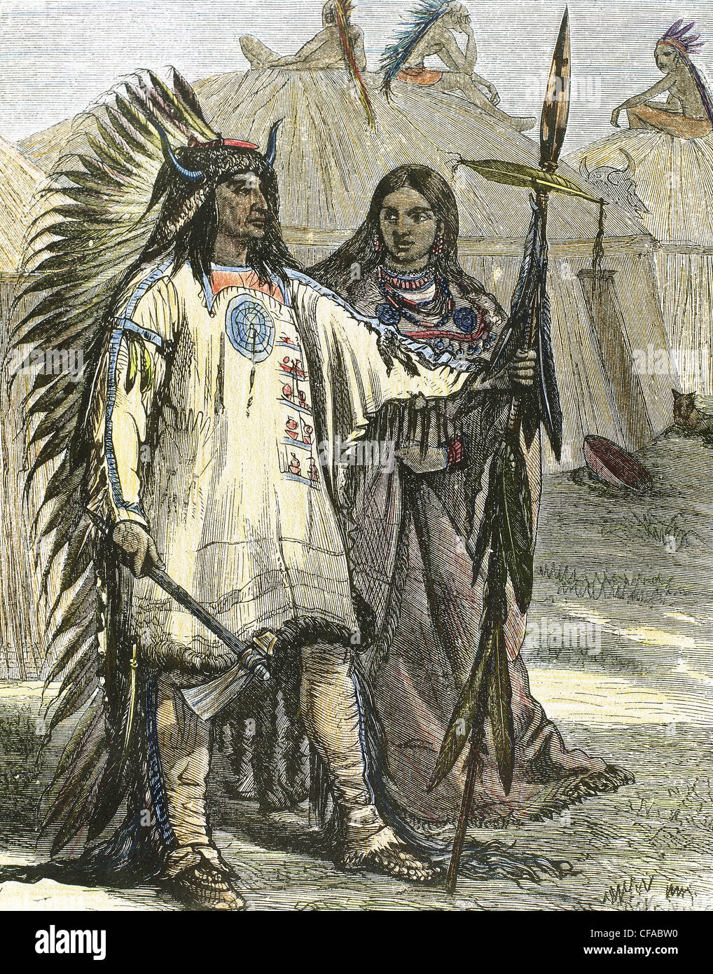 Indianer. Farbige Gravur, 1880. Stockfoto