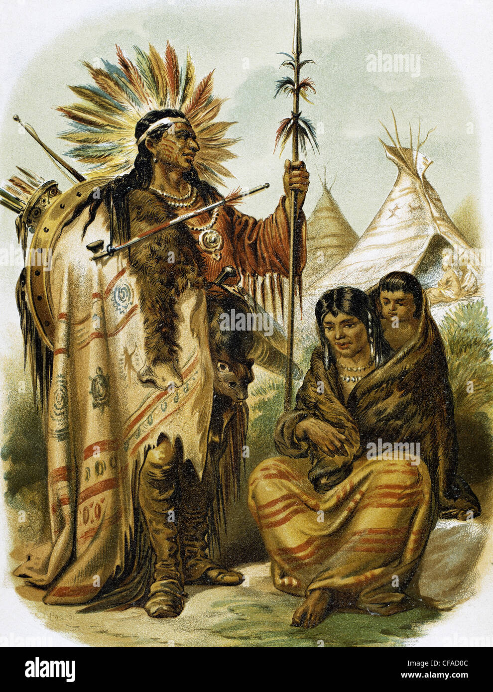 Indianer. Indian Red Rennen. Farbige Gravur, Ende des 19. Jahrhunderts. Stockfoto