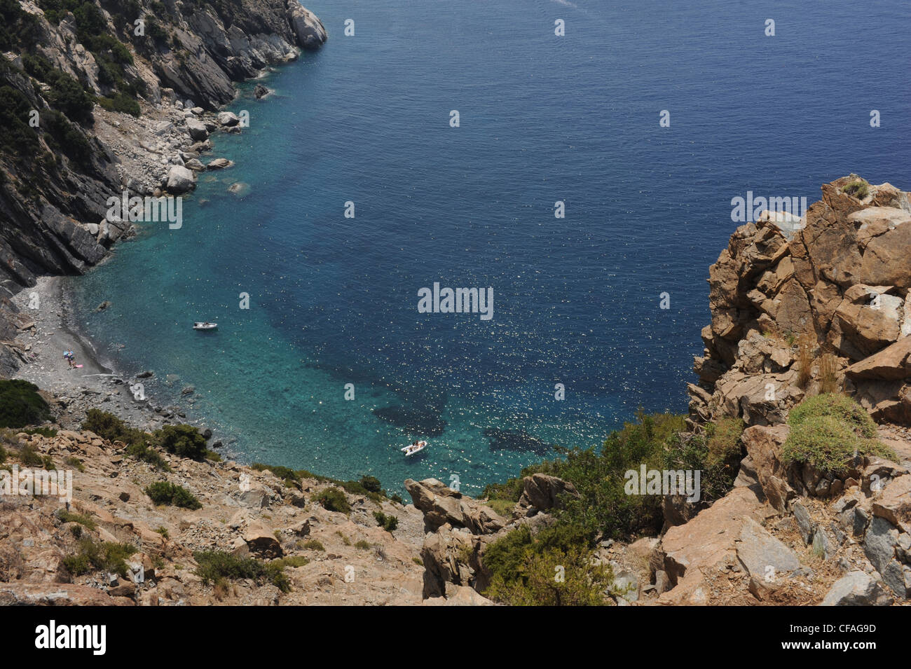 Italien, Elba, Elba Insel, Toscana, Punta Nera, Küste, Strand, Meer, Boote, Meer Stockfoto