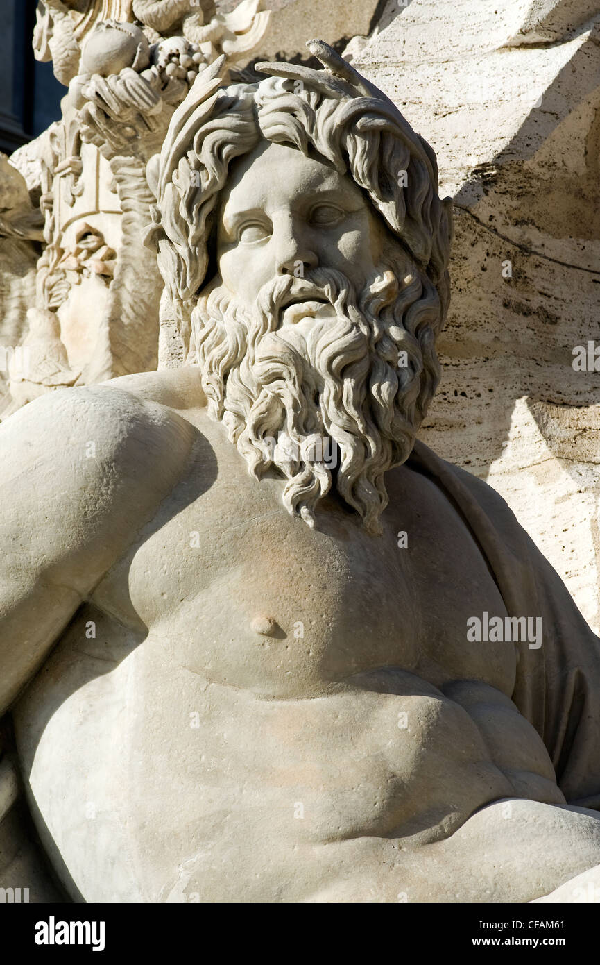 Detail des vier-Ströme-Brunnen, Piazza Navona, Rom, Latium, Italien Stockfoto