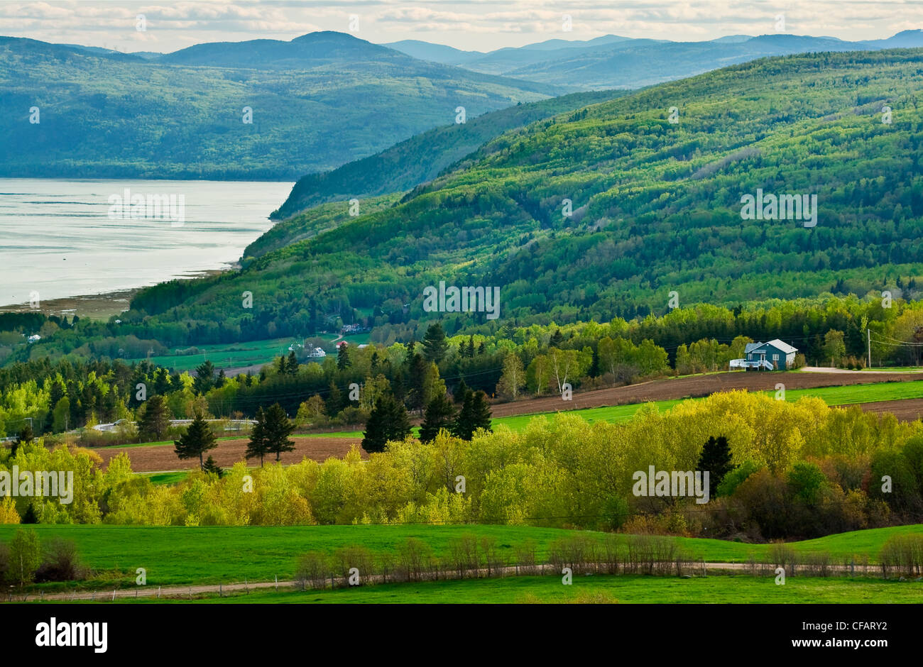 Blick vom Les Ã‰boulements in Richtung der Baie-Saint-Paul, Charlevoix, Quebec, Kanada Stockfoto