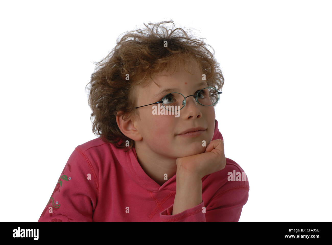 Kind, Schule, Brille, Konzentration, lernen, Aufmerksamkeit, zuhören, Bildung, Zahlen Stockfoto
