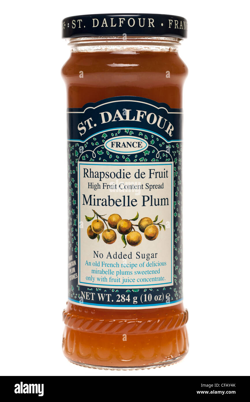 Glas Mirabelle Pflaumen Marmelade aus St. Dalfour Stockfoto