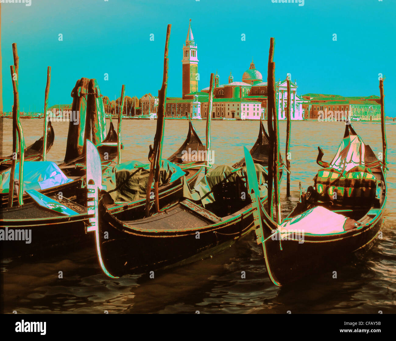 Venedig, Italien, Gondeln, Tourismus, entfremdet, Himmel, blau, Konzepte, Symbol, Reisen, Stockfoto