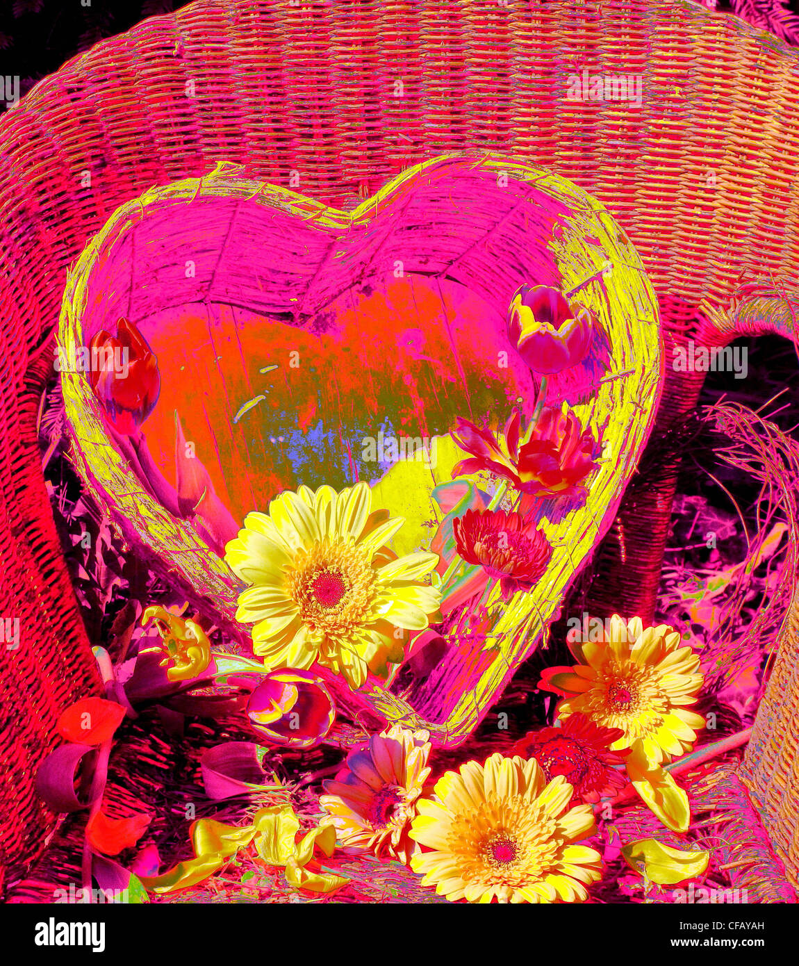 Herz, Liebe, Symbol, Konzepte, Emotion, Korbstuhl, Blumen, Pflanzen