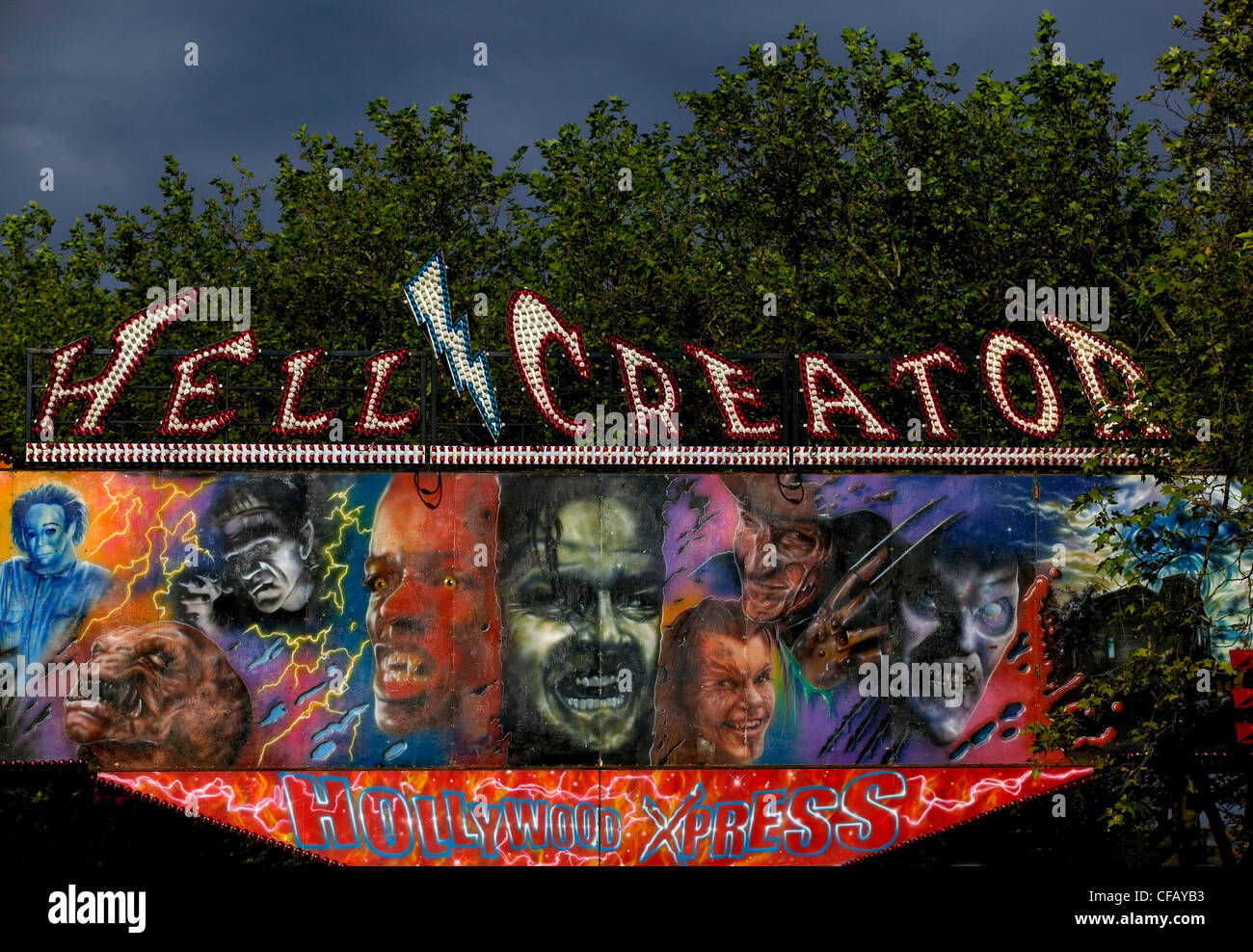 Ein Messegelände fahren namens "Hölle Creator", London. Stockfoto