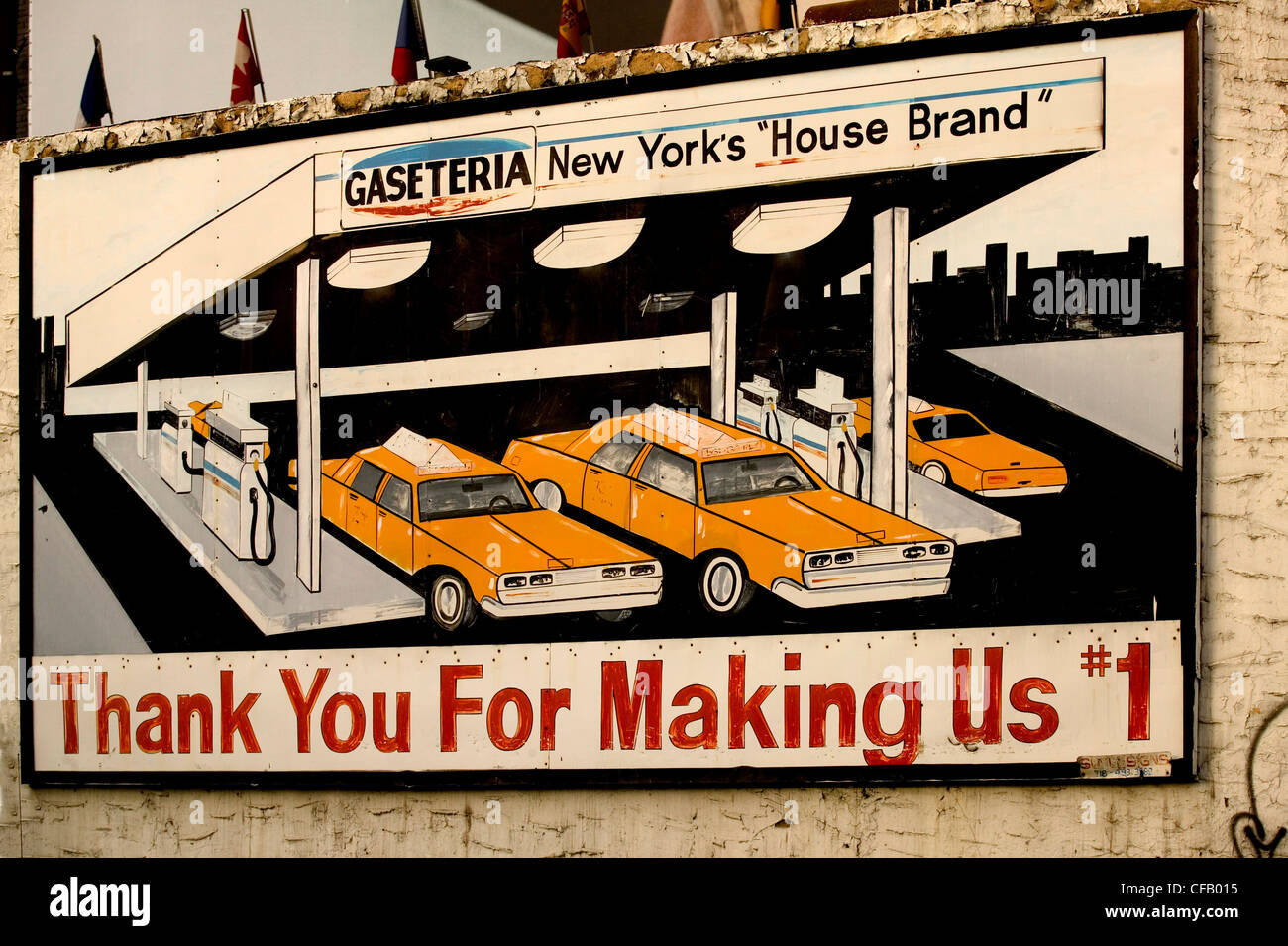 Oldtimer Tankstelle Poster, New York City. Stockfoto