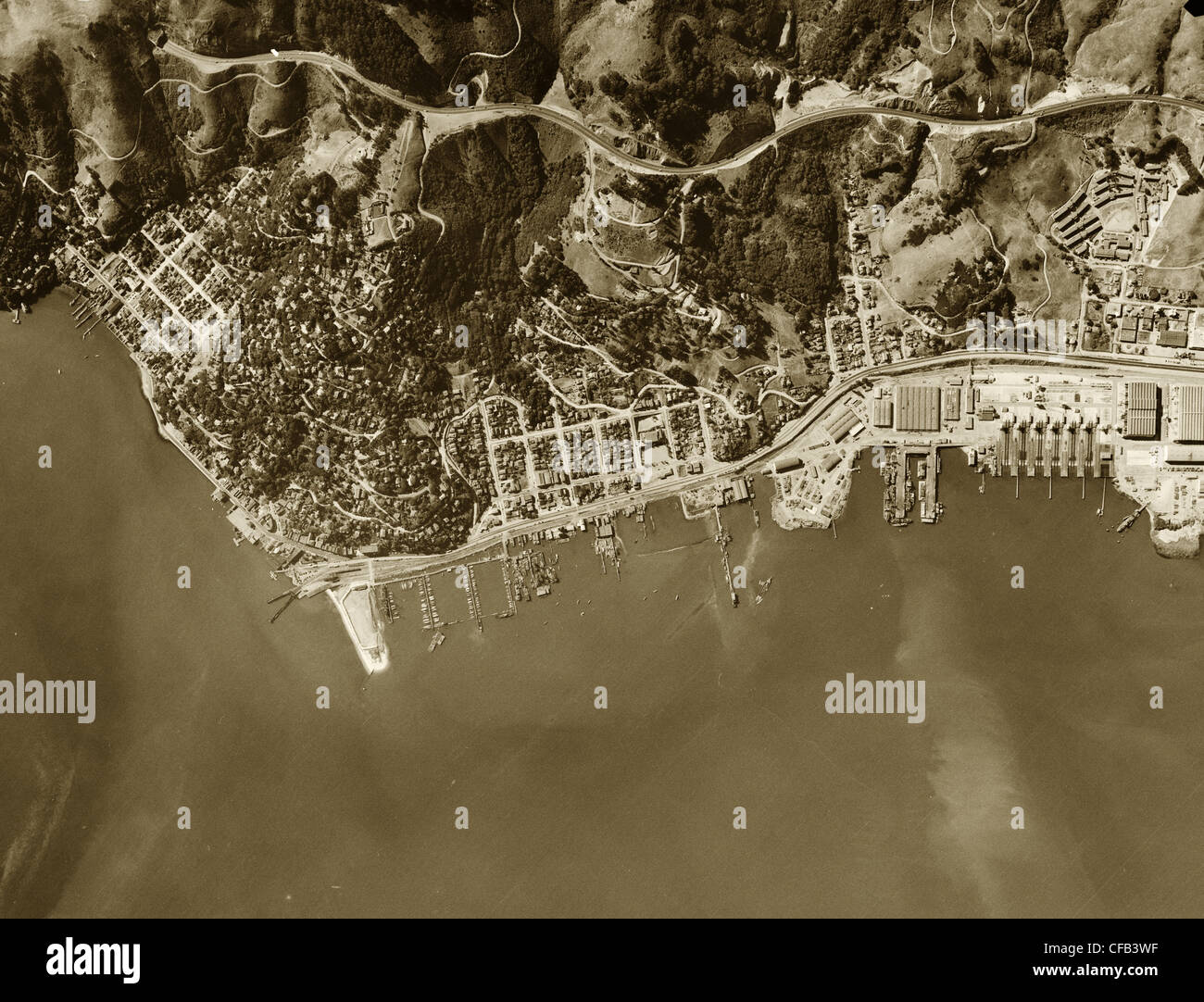 historische Luftaufnahme Sausalito Marin County in Kalifornien 1946 Stockfoto