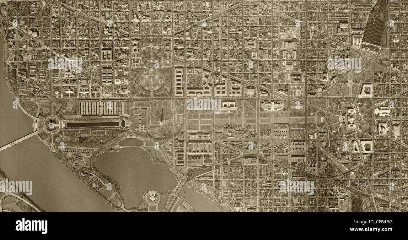 Historisches Luftbild-Karte von Washington, DC, 1949 Stockfoto