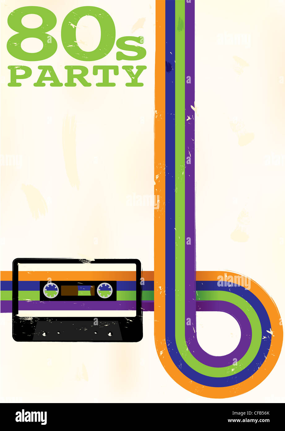 Retro-Poster - 80er Jahre Party Flyer mit Audio-Kassette Stockfoto