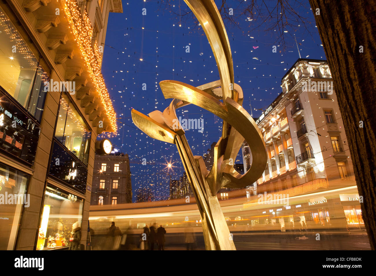 Winter, Schnee, Nacht, dunkel, Weihnachten, Advent, Stadt, Stadt, Kanton Zürich, Schweiz, Europa, Parade statt, Weihnachtsbeleuchtung, Stockfoto