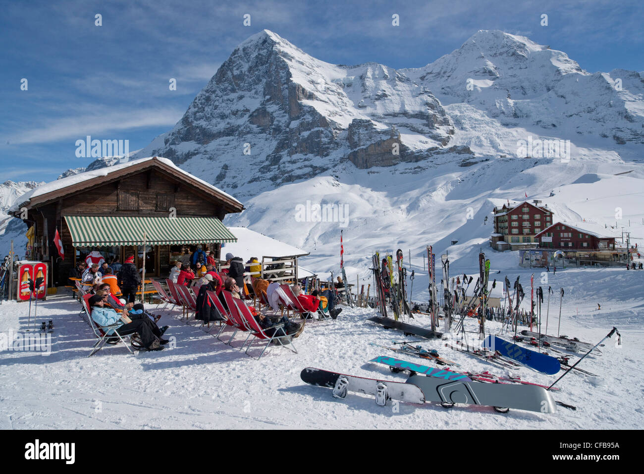 Berg, Berge, Schnee, Tourismus, Urlaub, Winter, Schnee, Kanton Bern, Berner Oberland, Schweiz, Europa, Eiger, Mönch, Mön Stockfoto