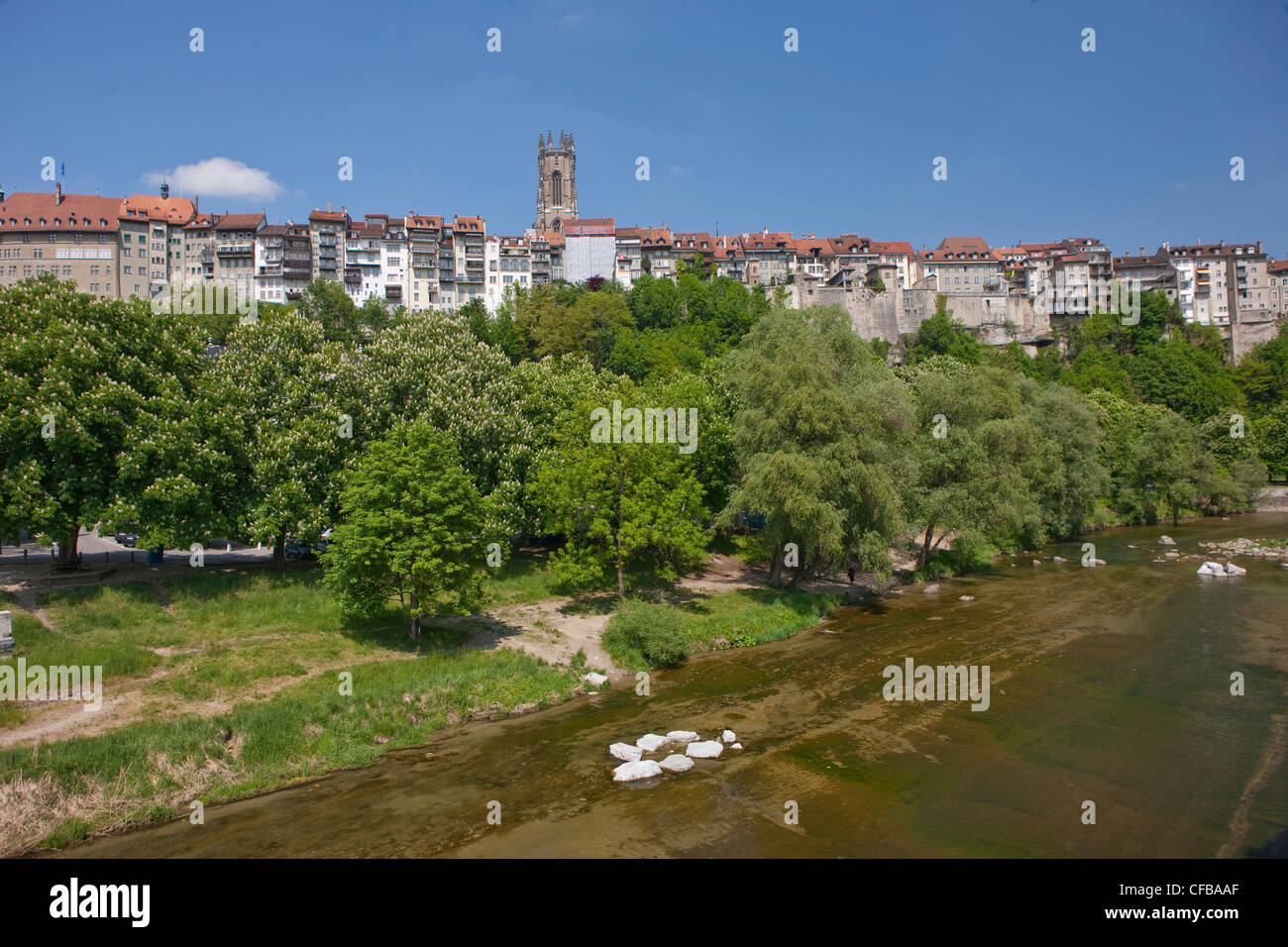 Canton, Freiburg, Schweiz, Europa, Freiburg, Fluss, Fluss, Bach, Wasser, Stadt, Stadt, Saane, Saane Stockfoto