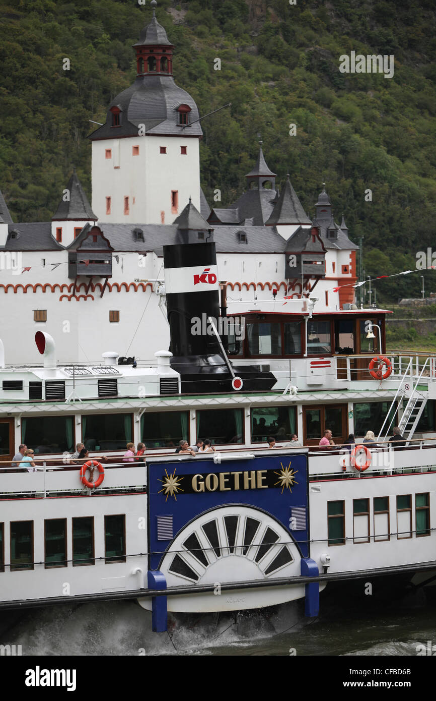 Schiff, Boot, Schiffe, Boote, Deutschland, Fluss, Strom, Wasser, Rhein, Rheinland, Rheinland-Pfalz, Transport, Schiff, Reise, Fahrrad-Dampfschiff Stockfoto