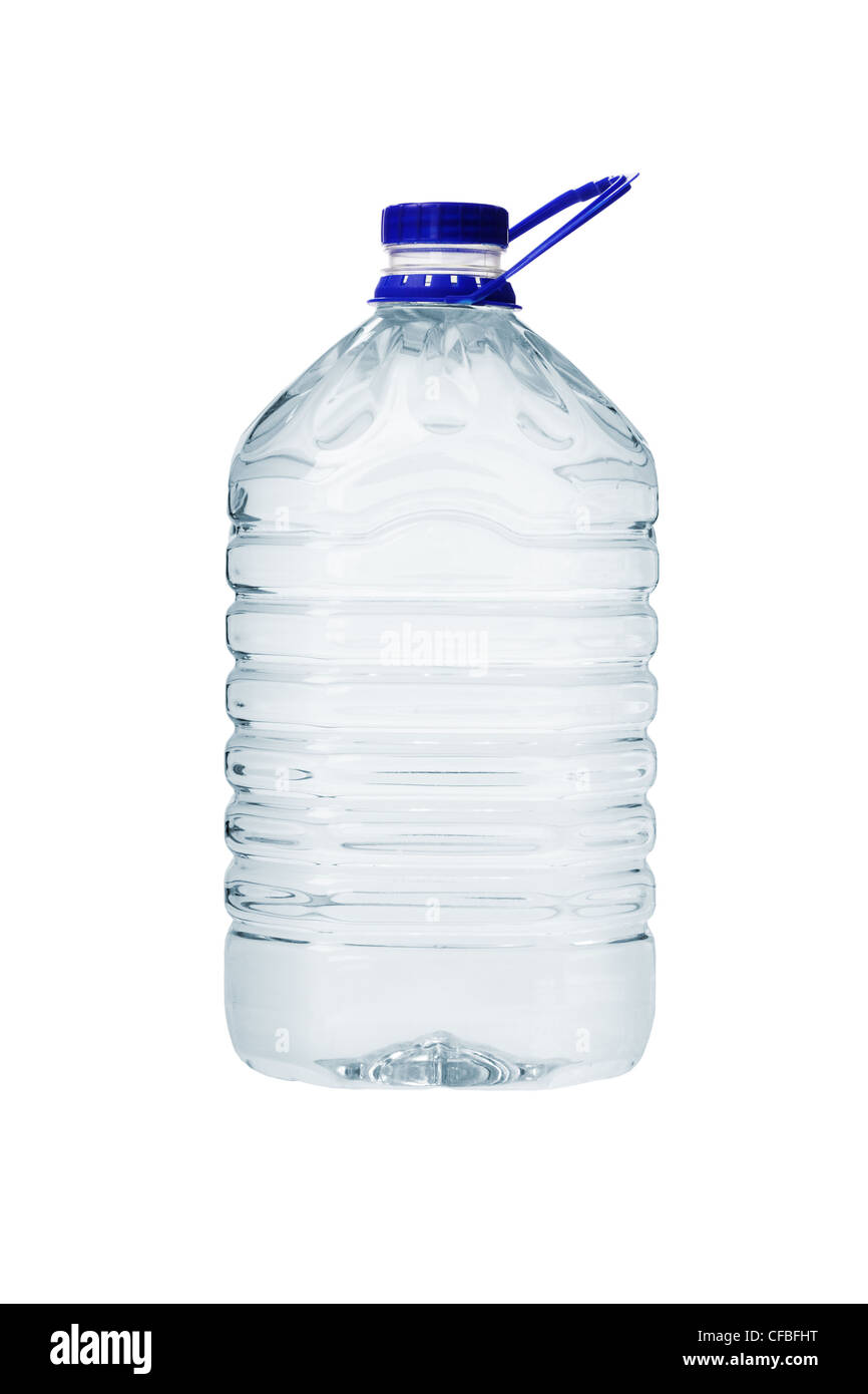 Große Kunststoff-Behälter des Wassers mit Griff auf weißem Hintergrund Stockfoto
