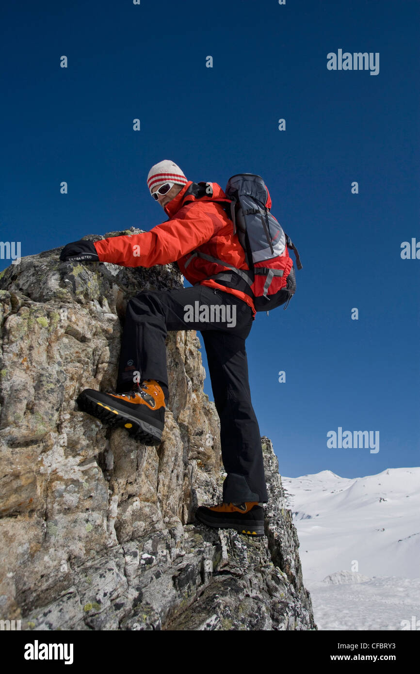 Alpinist, Mann, Klettern, Bergsteigen, Alpine, Klettern, Großglockner-Bereich, Sport, Klippe, Berg, Österreich, Stockfoto