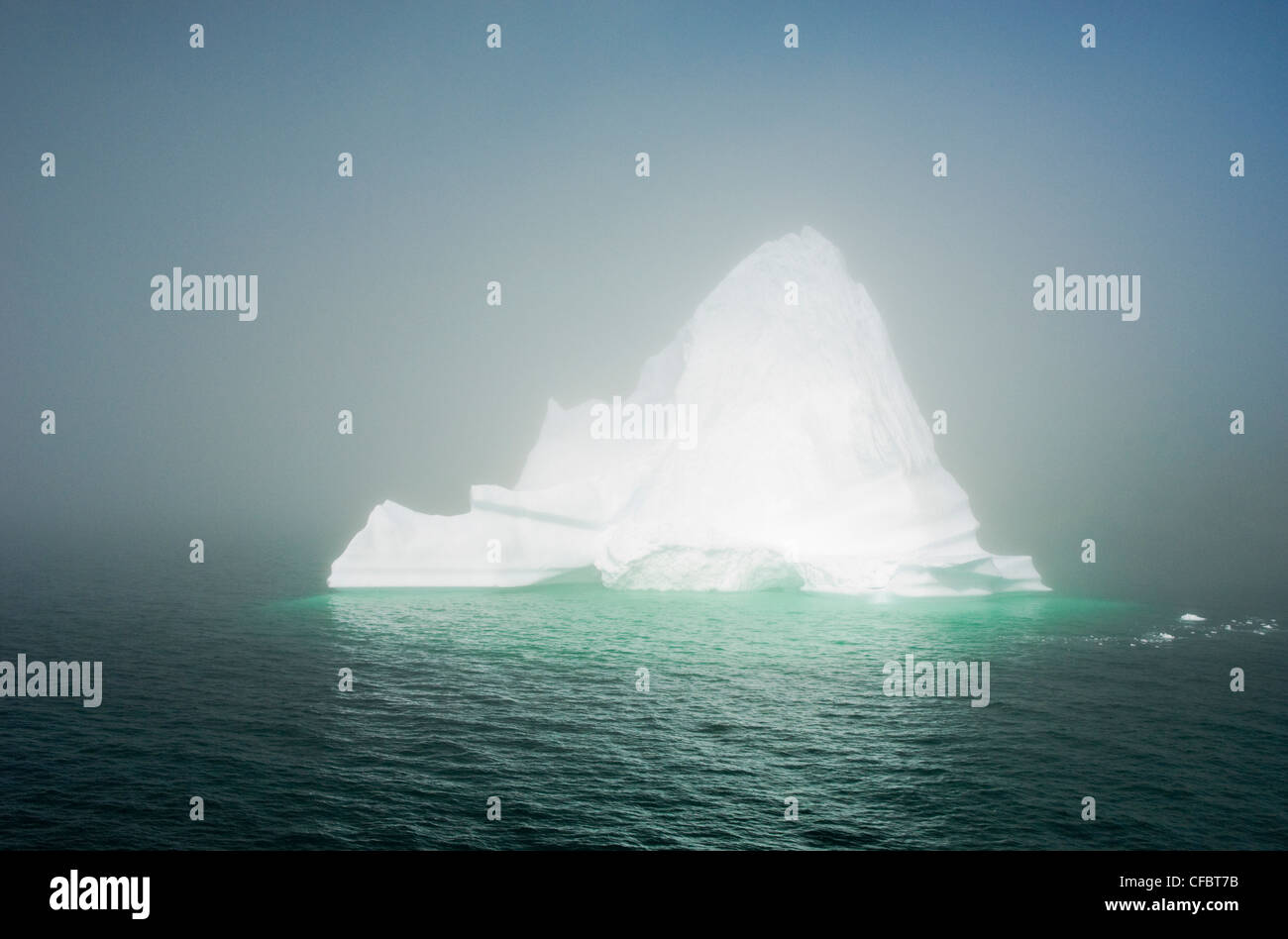 Eisberg im Nebel schwebt in Trinity Bay vor der Bonavista Halbinsel des östlichen Neufundland, Neufundland und Labrador, Kanada. Stockfoto