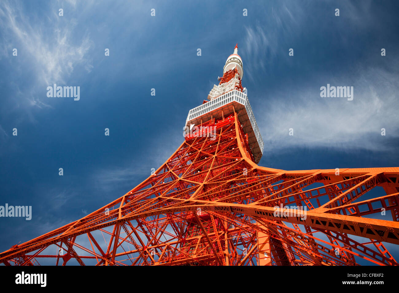 Tokyo, Japan, Asien, Stadt, Tokyo Tower, Architektur, große, Stadt, Innenstadt, berühmte, riesig, Metropole, Beobachtung, rot, Stahl, schleppen Stockfoto