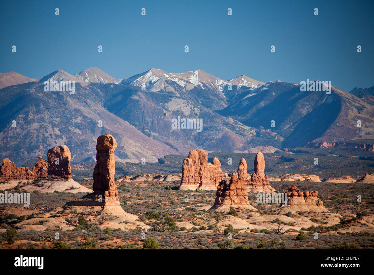 USA, USA, Amerika, Utah, Bögen, Nationalpark, La Sal, Berge, Abenteuer, trocken, Erosion, Entstehung, Geologie, Hütte Stockfoto