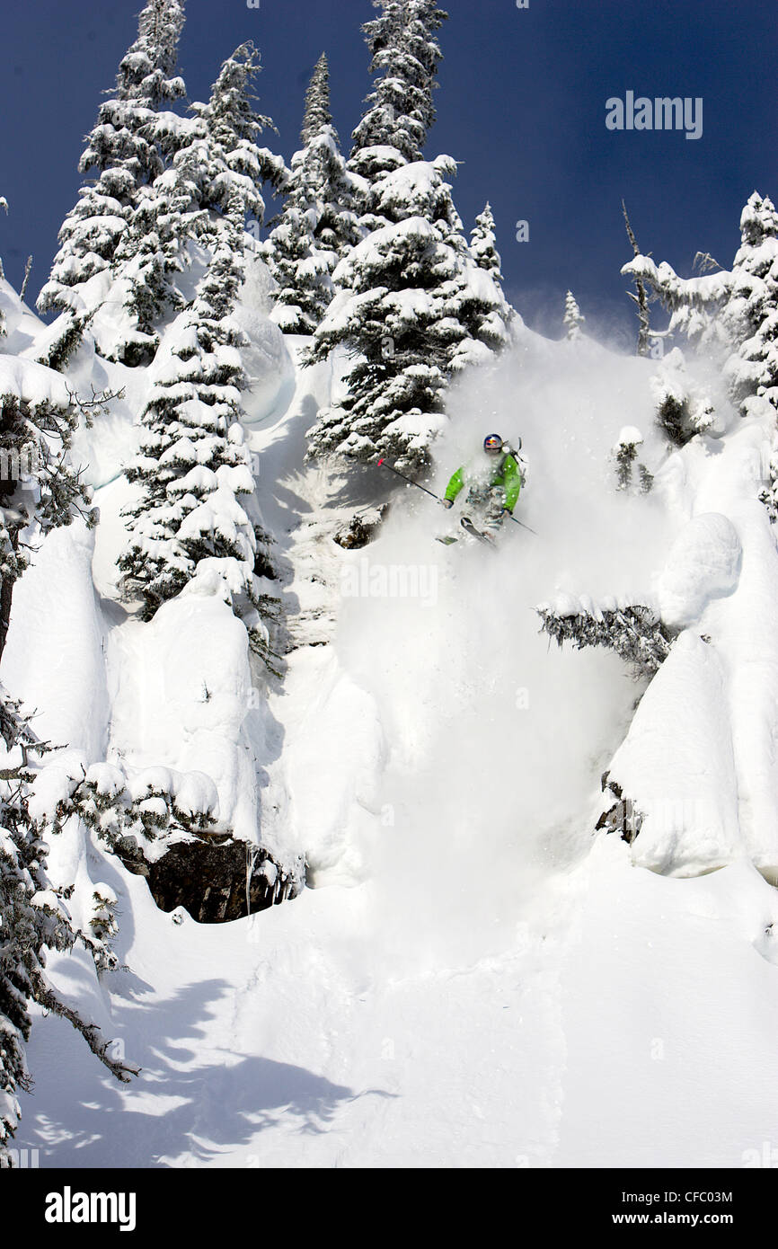 Tiefschneefahren, Whistler, BC, Kanada Stockfoto