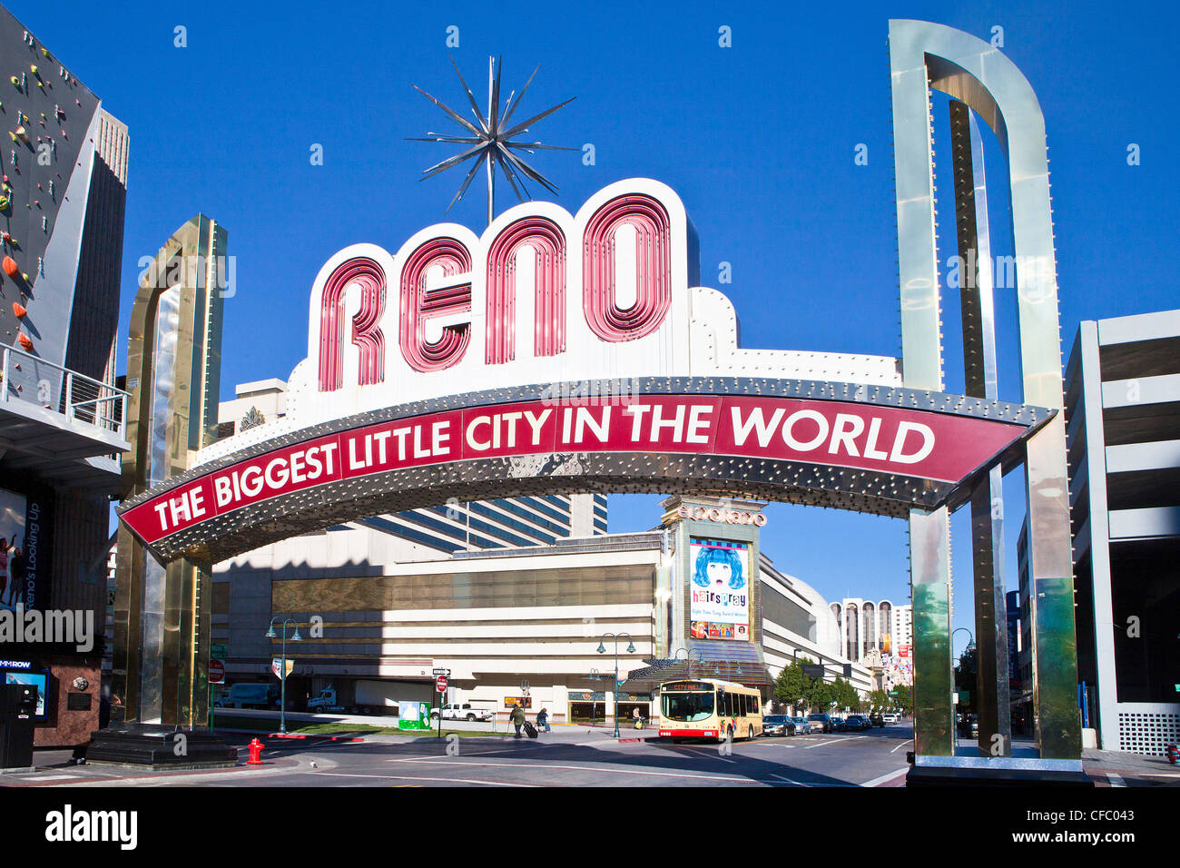 USA, USA, Amerika, Nevada, Reno, Stadt, Casino, Eingang, berühmte, Glücksspiel, Zeichen, Art, Tourismus, Reisen Stockfoto