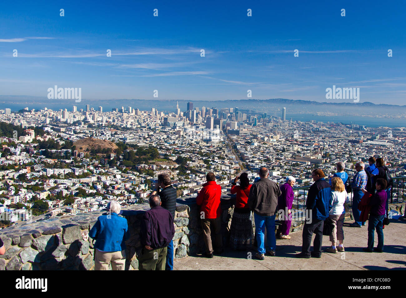 USA, USA, Amerika, Kalifornien, San Francisco, Bucht, Belvedere, blau, Suche, Morgen, Panorama, Skyline, Touristen, tra Stockfoto