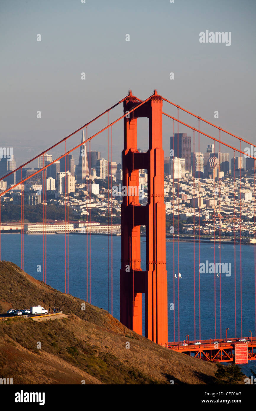 USA, USA, Amerika, Kalifornien, San Francisco, Stadt, Golden Gate Bridge, Architektur, Bucht, Brücke, Kabel, Innenstadt, f Stockfoto