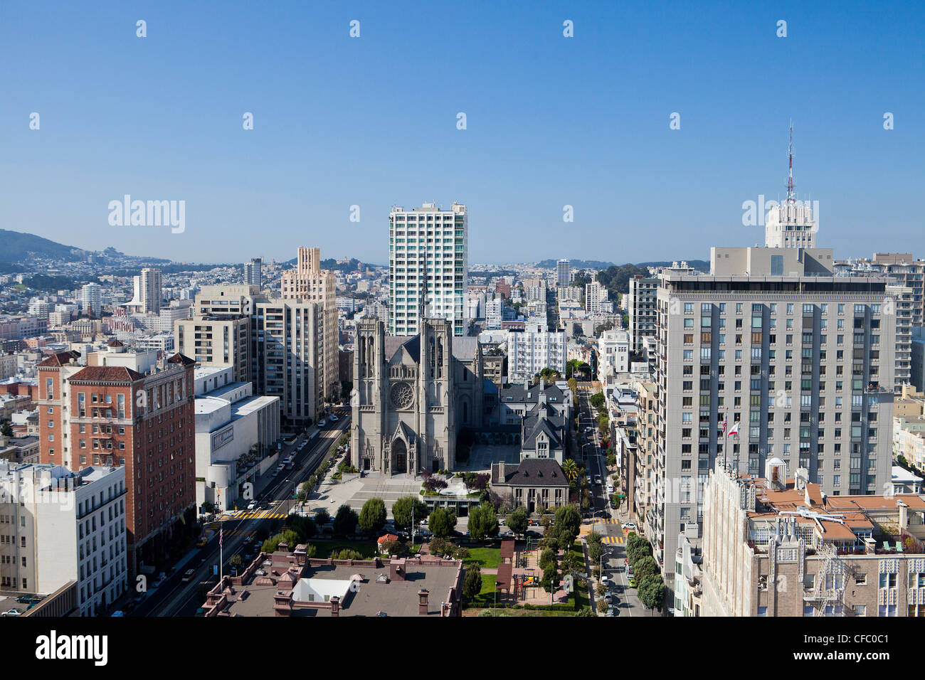 USA, USA, Amerika, Kalifornien, San Francisco, Stadt, Grace Cathedral, Kirche, Stadt, Skyline, quadratisch Stockfoto