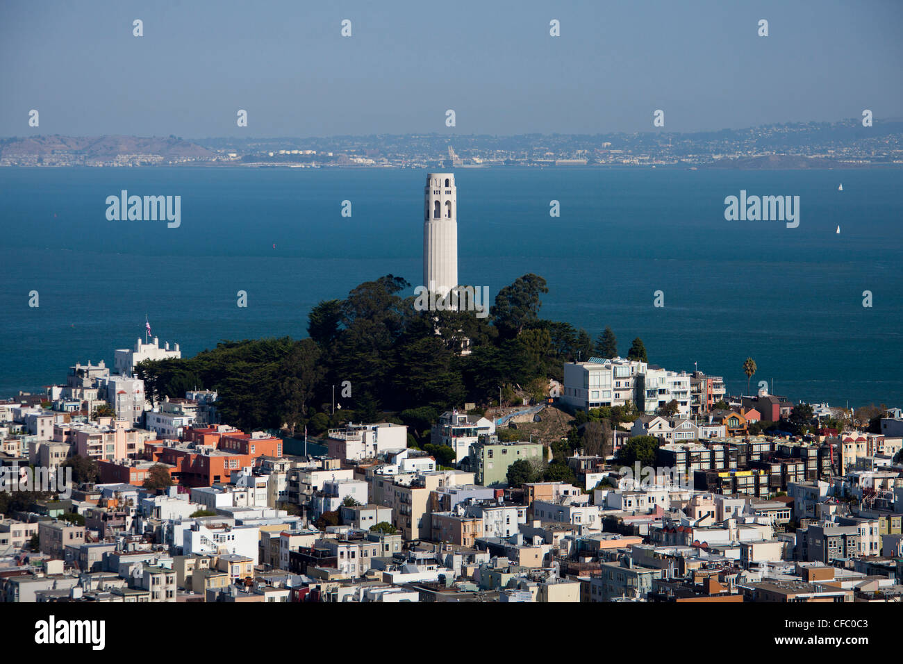 USA, USA, Amerika, Kalifornien, San Francisco, Stadt, Telegraph Hill, Cuit Turm, Bucht, berühmt, Hügel, Insel, Skyline, um Stockfoto