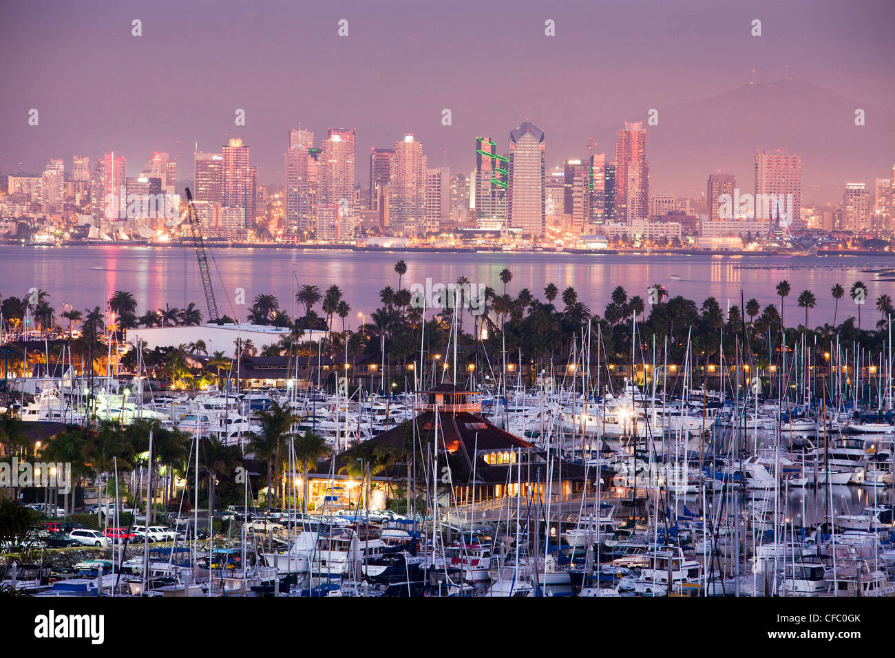 USA, USA, Amerika, Kalifornien, San Diego, Stadt, Shelter Island, Innenstadt, Architektur, Bucht, Boote, Innenstadt, Marina, Stockfoto