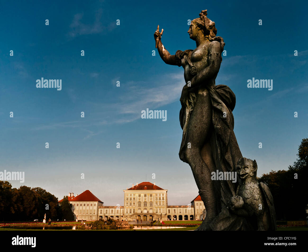 Bayern, Oberbayern, Deutschland, Statue, München, München, Nymphenburg, Schloss, Schlosspark, Schlosspark, Figur, Statue, Witz Stockfoto