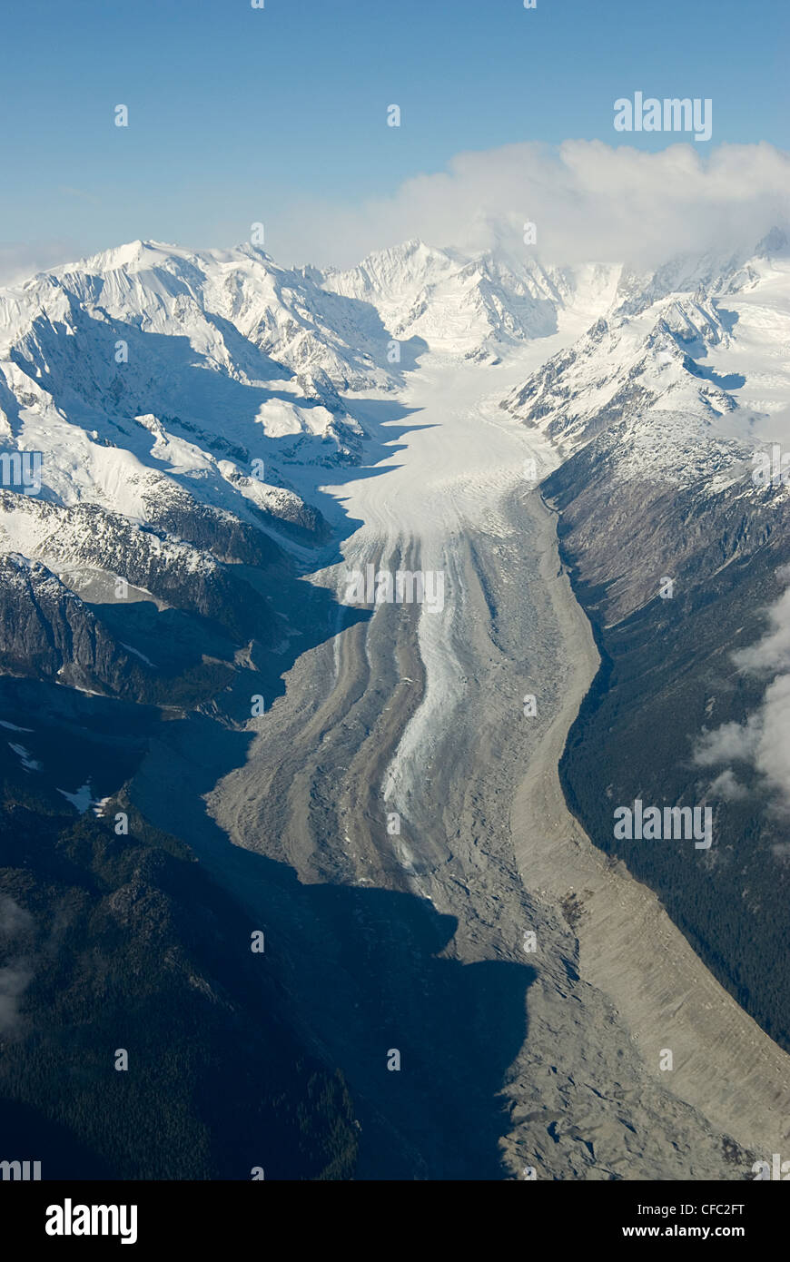 Mount Waddington und der 24 km langen Tiedemann Gletscher, Küste-Berge, Britisch-Kolumbien, Kanada Stockfoto