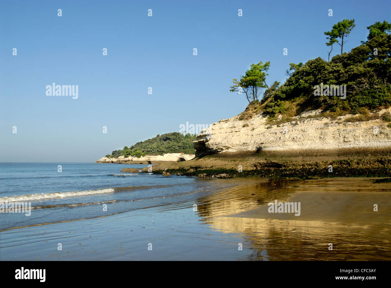 Strand und Klippen von Saint-Georges-de-Didonne bei Ebbe in Frankreich, Region Poitou-Charente Stockfoto