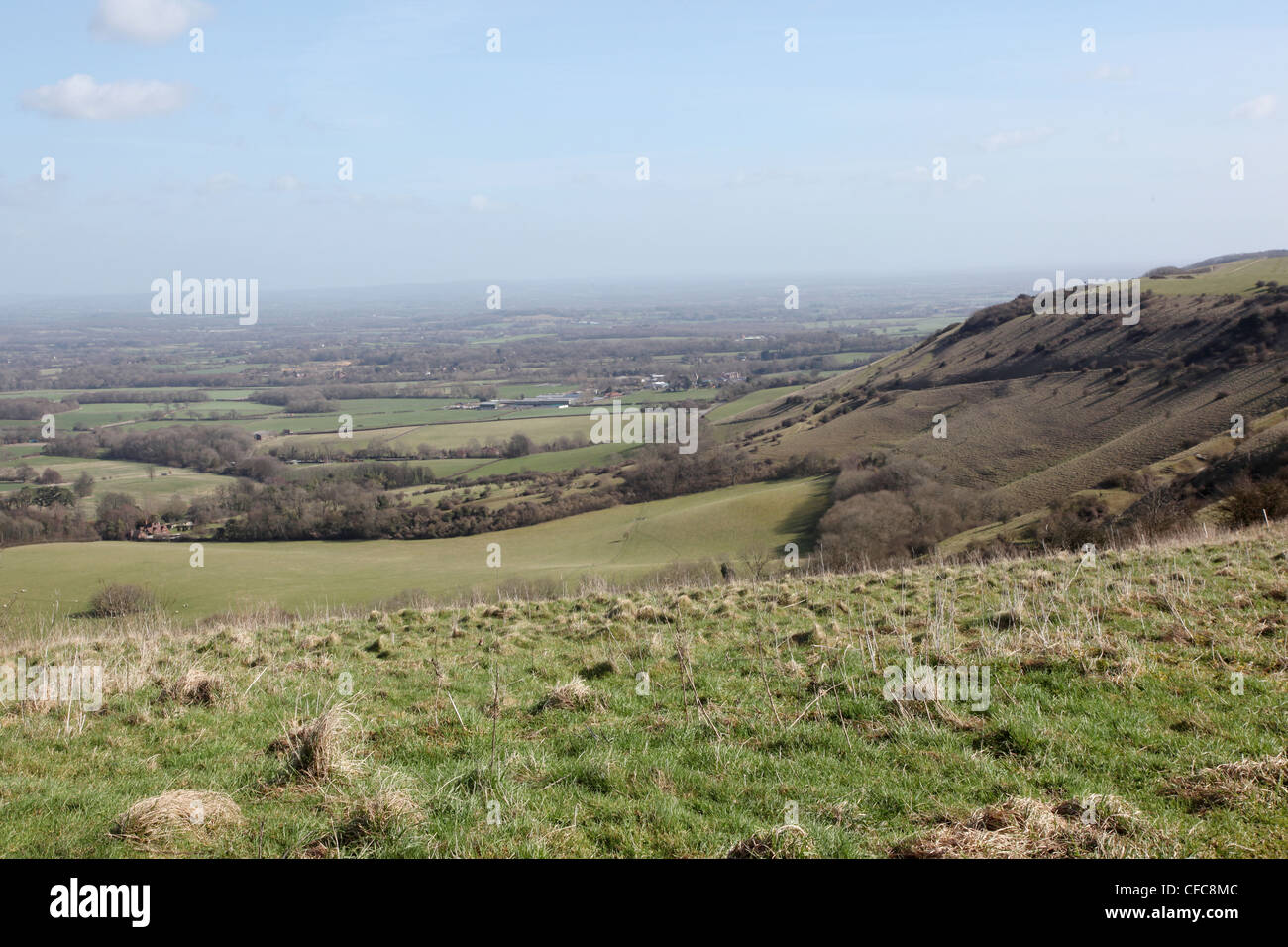 Blick vom Ditchling Beacon auf der South Downs, West Sussex, England. Stockfoto