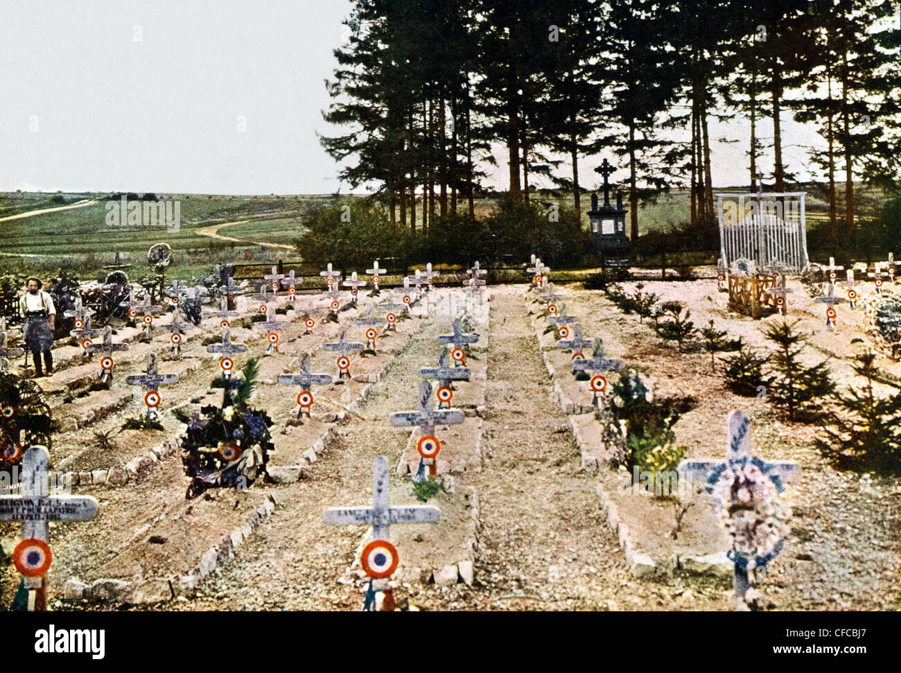 Französisch, militärischen Friedhof, Kampf, Verdun, Westfront, Weltkrieg, Krieg, Weltkrieg, Europa, 1914-1918, Frankreich, 1916, Autochro Stockfoto