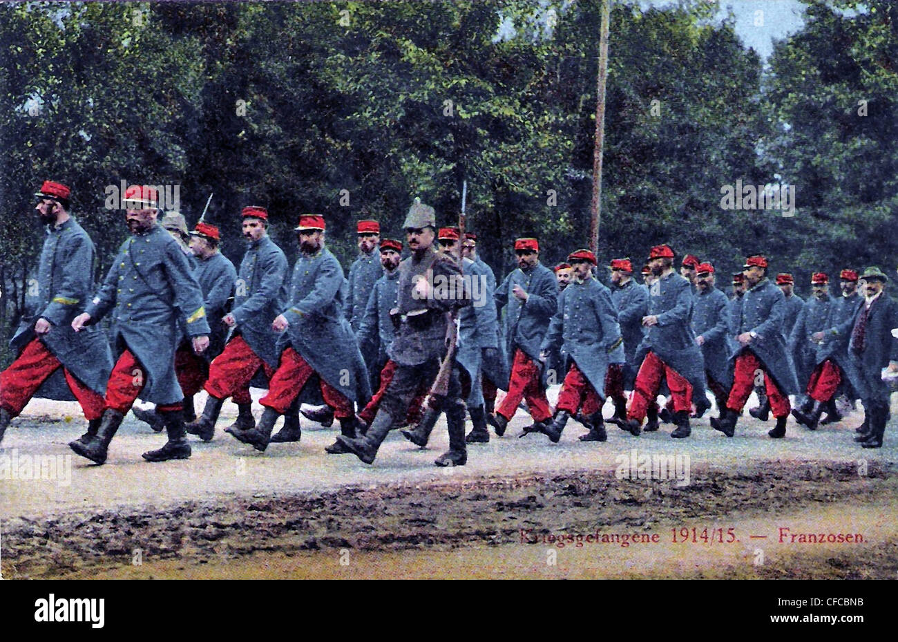 Französisch, Kriegsgefangene, deutscher Wald, 1914, Soldaten, Armee, Militär, Krieg, Krieg, Weltkrieg, Europa, 1914-1918, Postwagen Stockfoto