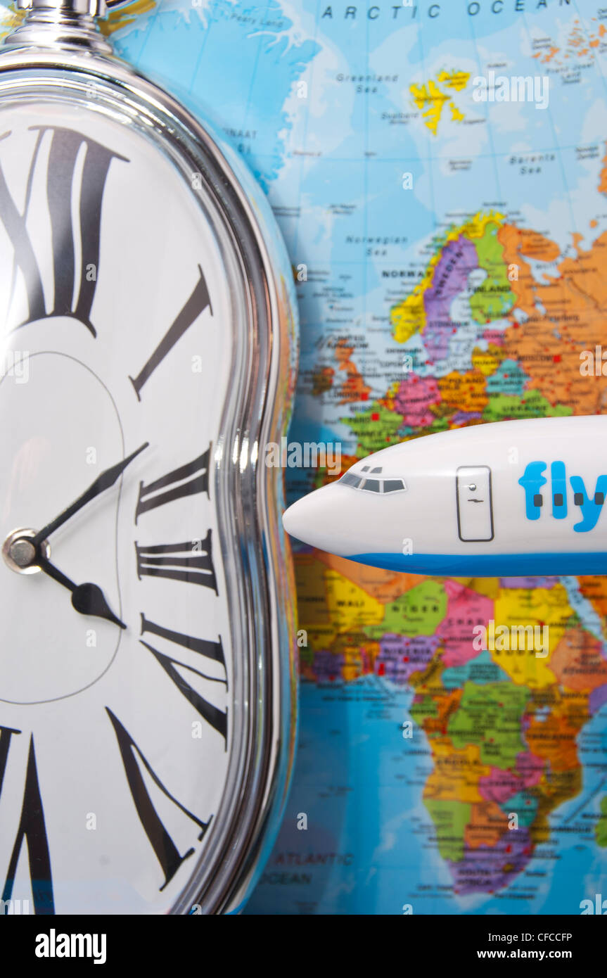 Reise-Konzept, Zeit, Jetlag, Welt, Fluggesellschaft Stockfoto