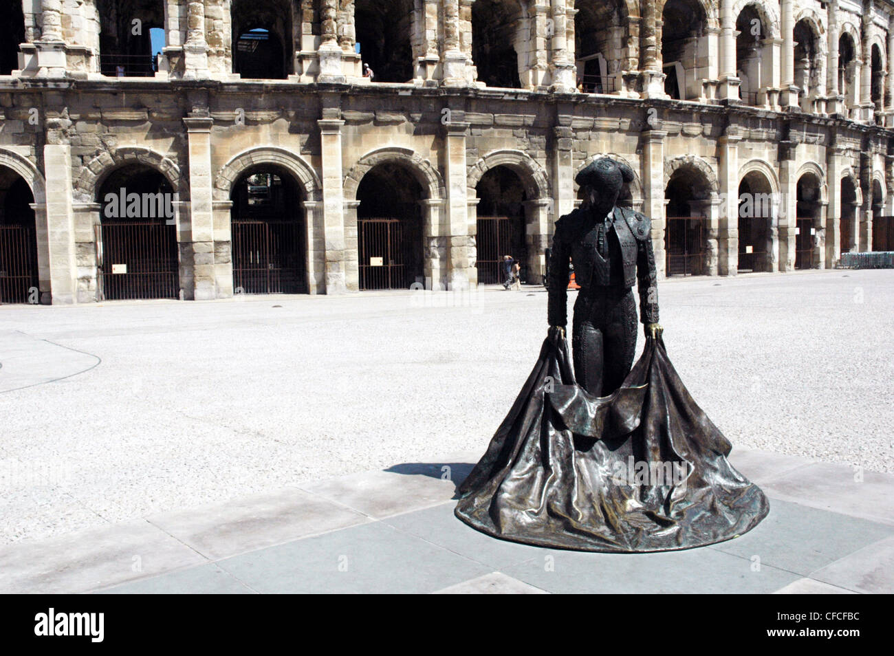 Bronze-Figur der Stierkämpfer in Nimes, Frankreich Stockfoto