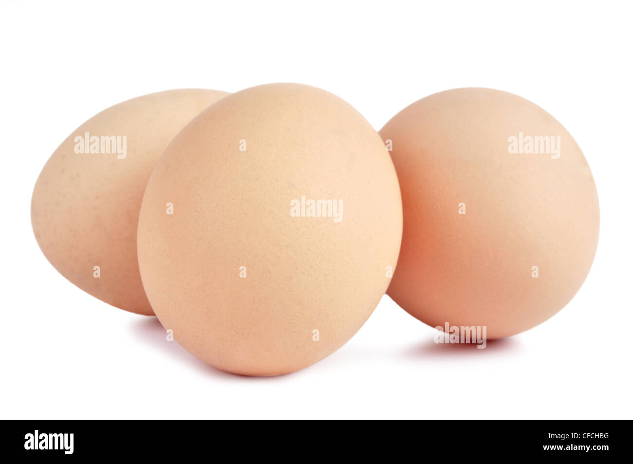 Drei Eiern auf einem weißen Hintergrund isoliert Stockfoto