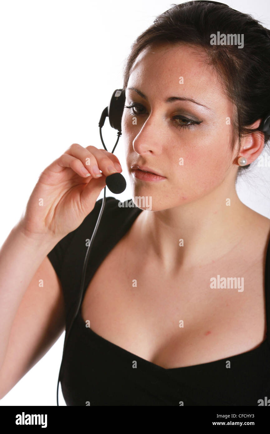 Call-Center-Girl mit Kopfhörer Stockfoto