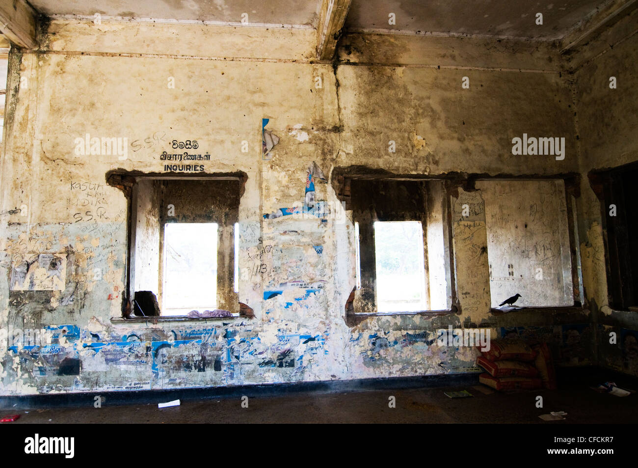 Die alten & bombardiert Bahnhof von Jaffna im Norden Sri Lankas. Stockfoto