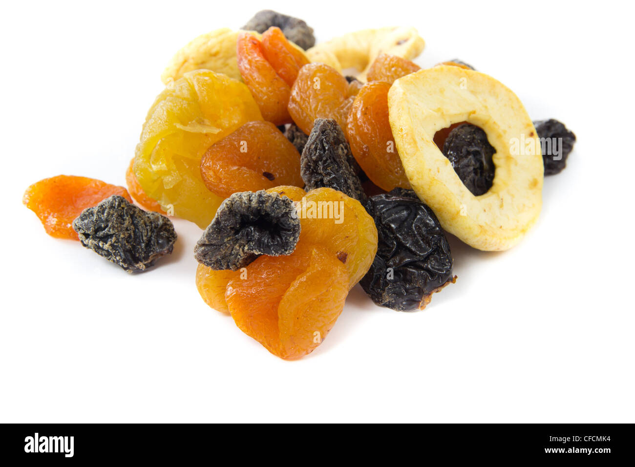 Ein Bild von ein paar getrocknete Früchte auf einem weißen Hintergrund Stockfoto