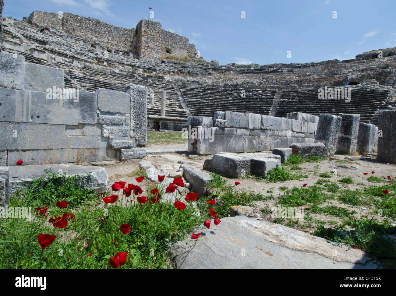 Amphitheater in Milet, eine antike griechische Stadt an der Westküste von Anatolien, Türkei. Stockfoto
