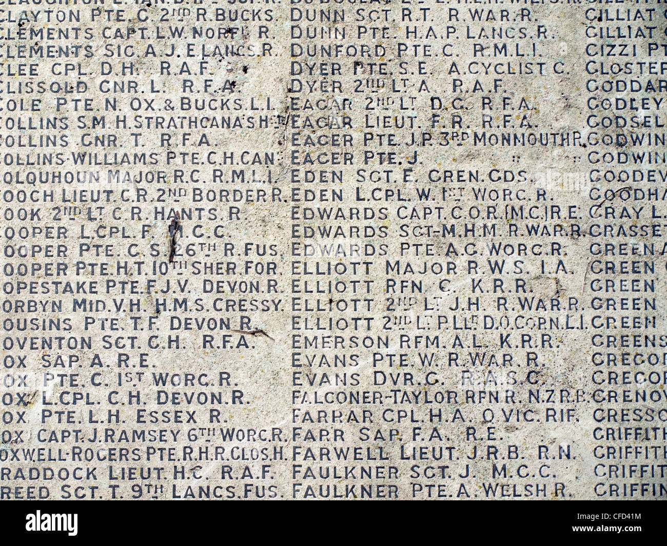 Liste der Namen auf dem Boer-Krieg-Denkmal in den Stadtgarten, Cheltenham.  Die Liste ist unvollständig. Stockfoto